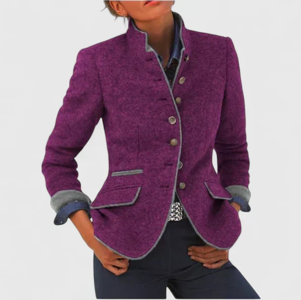 Women's High Collar Long Cardigan – Purple