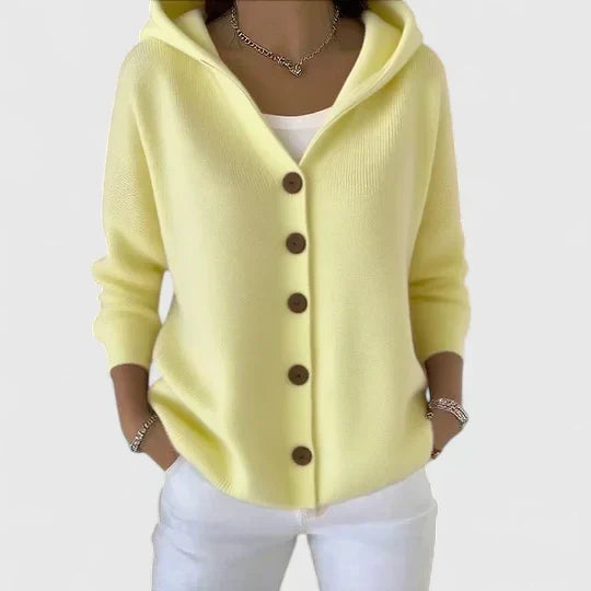 Women's Hooded Button-Down Knit Cardigan – Yellow
