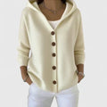Women's Hooded Button-Down Knit Cardigan – Beige