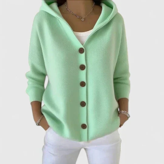 Women's Hooded Button-Down Knit Cardigan – Green