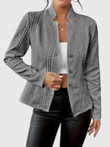 Women's Textured Fitted Jacket – Office & Casual – Grey