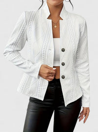 Women's Textured Fitted Jacket – Office & Casual – White