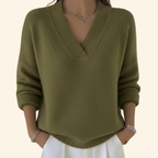 Women's Relaxed V-Neck Jumper – Soft Knit – Green