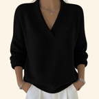 Women's Relaxed V-Neck Jumper – Soft Knit – Black