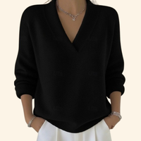 Women's Relaxed V-Neck Jumper – Soft Knit – Black