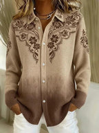 Women's Long Open Cardigan – Everyday, Work & Travel – Beige Brown Floral
