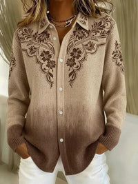 Women's Long Open Cardigan – Everyday, Work & Travel – Beige Brown Floral