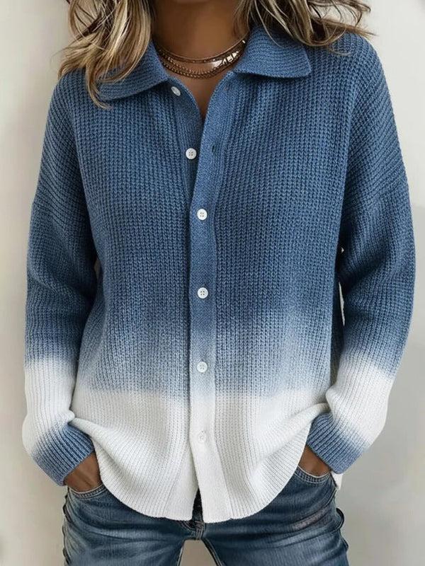 Women's Long Open Cardigan – Everyday, Work & Travel – Blue White Gradient