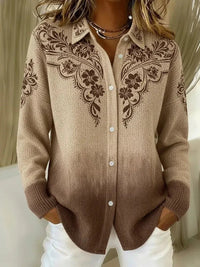 Women's Long Cardigan – Relaxed Office & Casual Layer – Beige Brown Floral