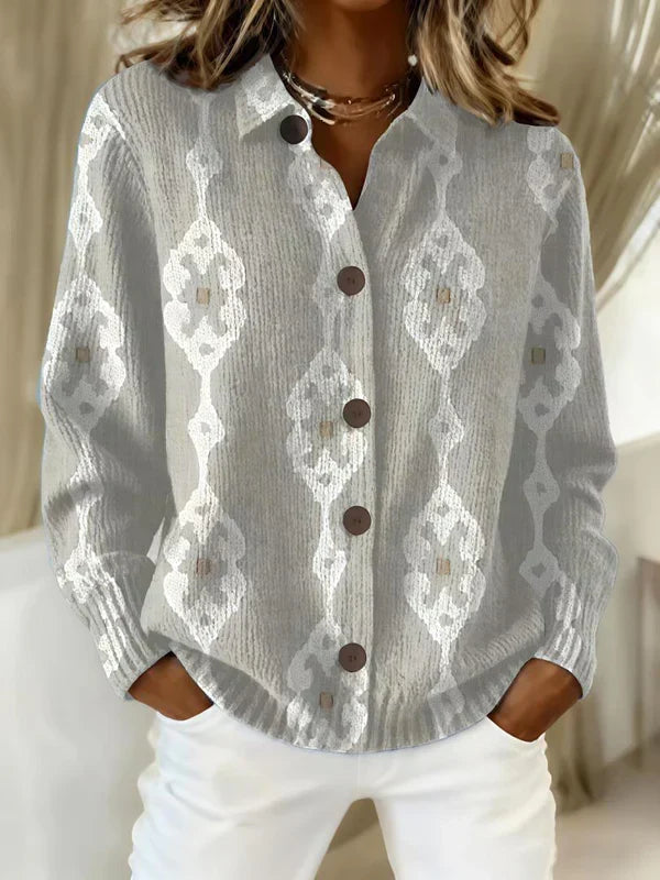 Women's Long Cardigan – Relaxed Office & Casual Layer – Light Gray White