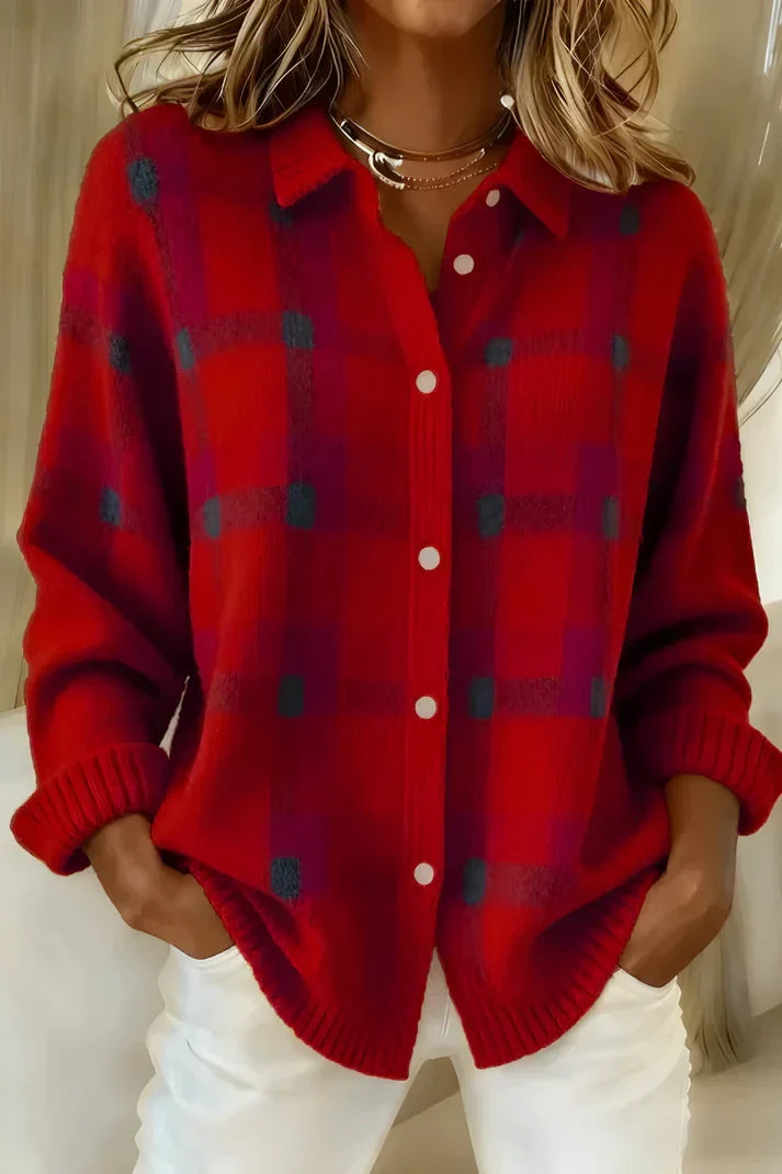 Women's Long Cardigan – Relaxed Office & Casual Layer – Red