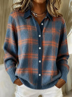 Women's Long Cardigan – Relaxed Office & Casual Layer – Blue and Orange