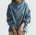 Women's High Neck Relaxed Top – Office & Casual – Blue
