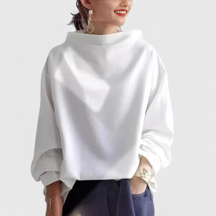 Women's High Neck Relaxed Top – Office & Casual – White