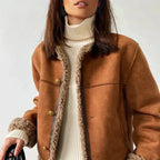 Women's Faux Shearling Jacket in Brown – Suede-Look