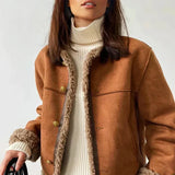 Women's Faux Shearling Jacket in Brown – Suede-Look