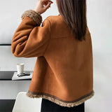 Women's Faux Shearling Jacket in Brown – Suede-Look