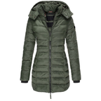 Women's Hooded Zip Puffer Jacket – Warm Outdoor Layer – Green