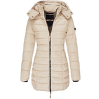 Women's Hooded Zip Puffer Jacket – Warm Outdoor Layer – Khaki