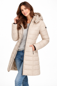 Women's Hooded Zip Puffer Jacket – Warm Outdoor Layer
