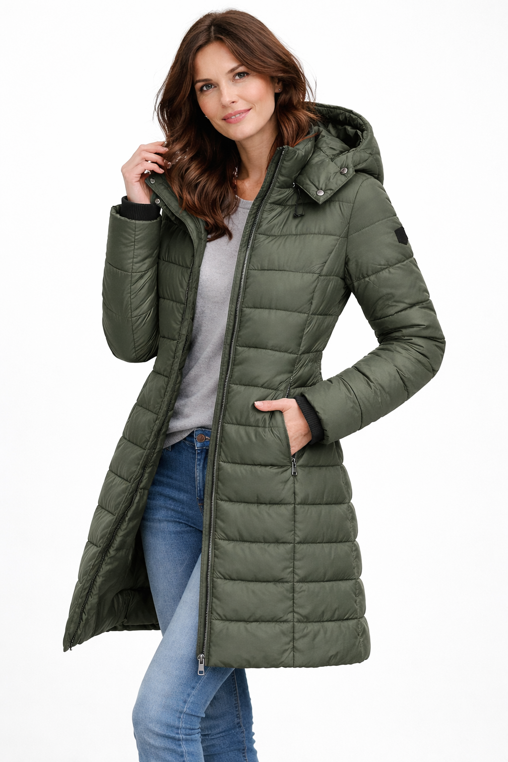 Women's Hooded Zip Puffer Jacket – Warm Outdoor Layer