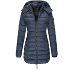 Women's Hooded Zip Puffer Jacket – Warm Outdoor Layer – Navy Blue