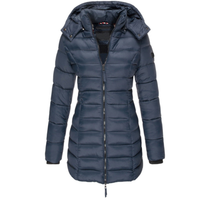 Women's Hooded Zip Puffer Jacket – Warm Outdoor Layer – Navy Blue