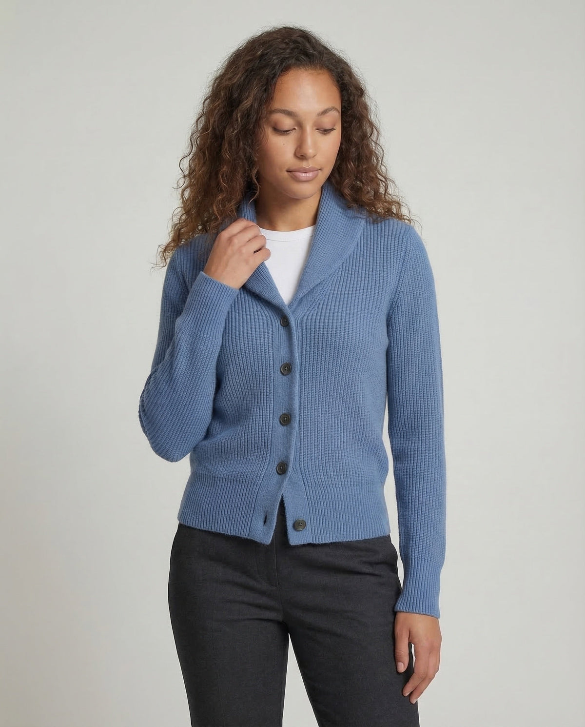 Women's Lapel Collar Button-Front Knit Cardigan