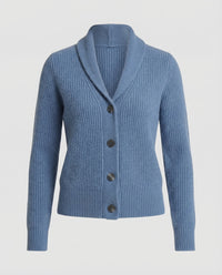 Women's Lapel Collar Button-Front Knit Cardigan – Light blue