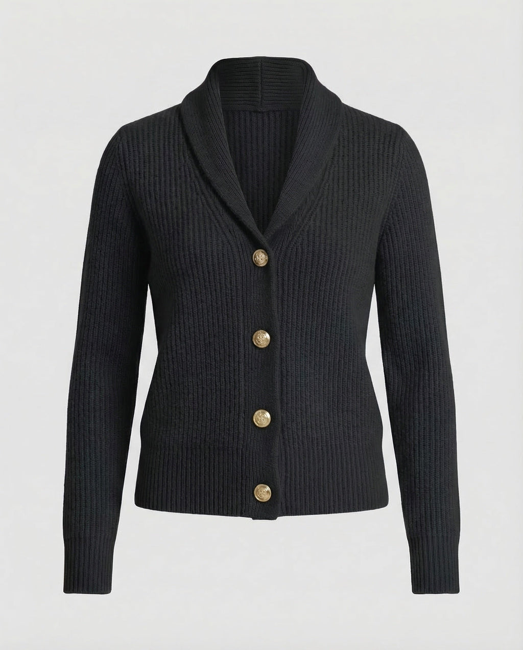 Women's Lapel Collar Button-Front Knit Cardigan – Black