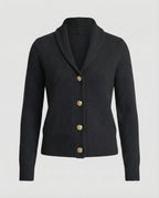 Women's Lapel Collar Button-Front Knit Cardigan – Black