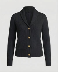 Women's Lapel Collar Button-Front Knit Cardigan – Black