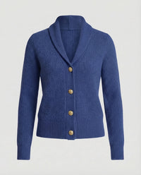 Women's Lapel Collar Button-Front Knit Cardigan – Dark blue