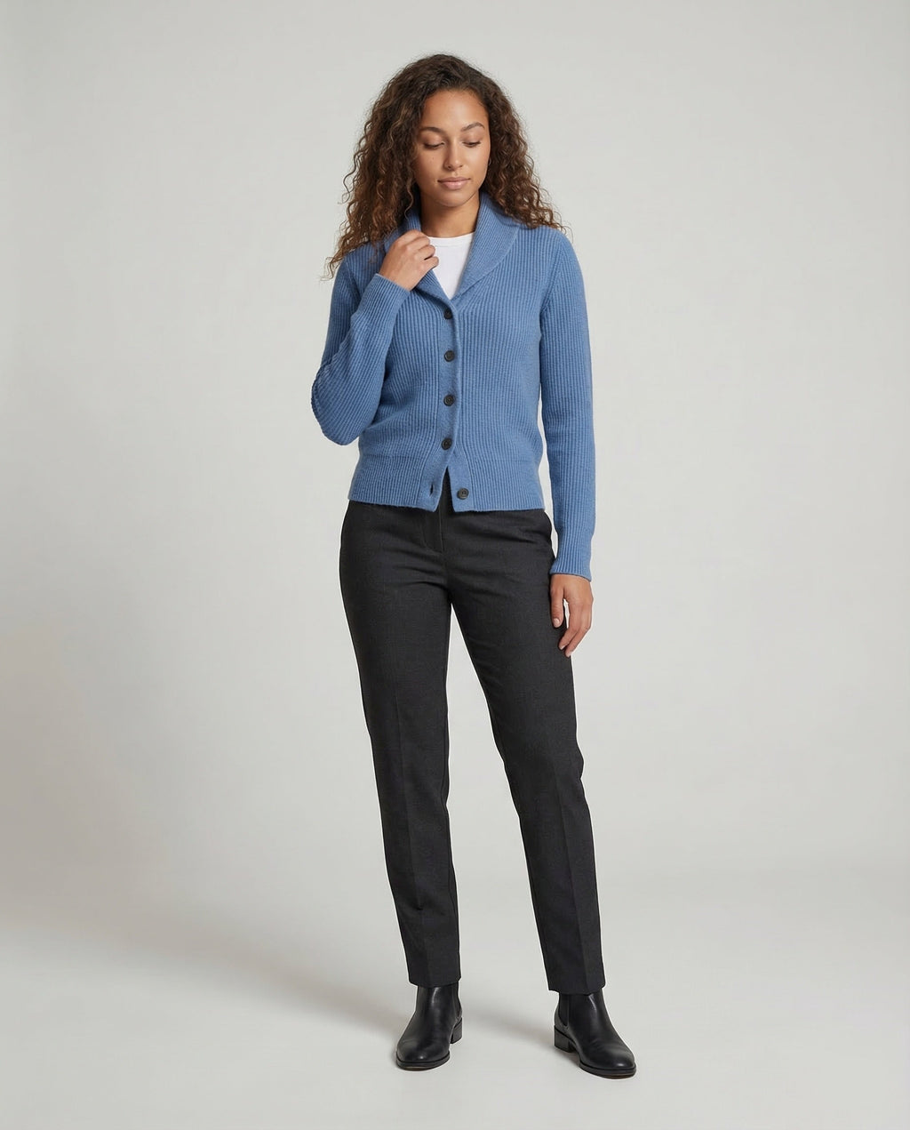 Women's Lapel Collar Button-Front Knit Cardigan