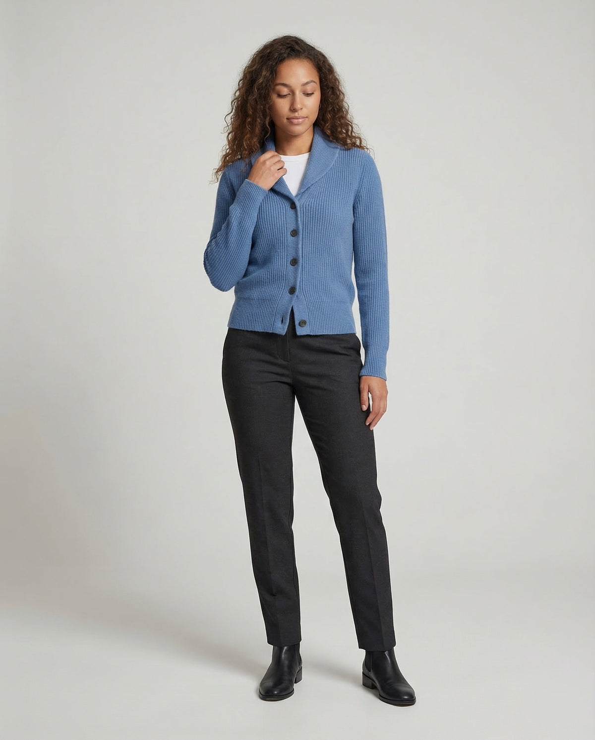 Women's Lapel Collar Button-Front Knit Cardigan