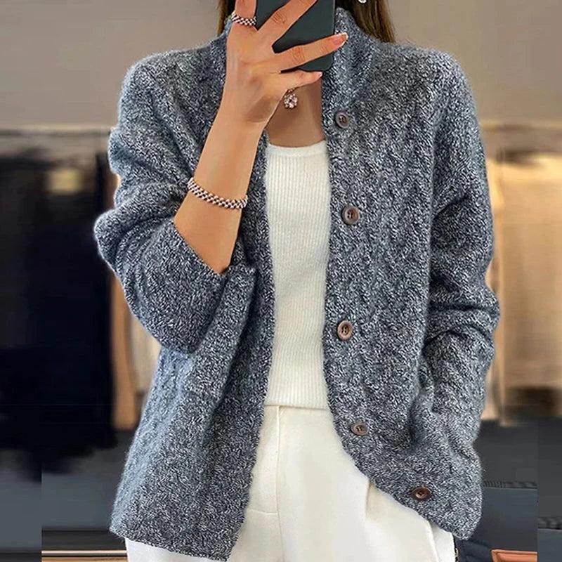Women's Classic Knitted Cardigan – Everyday Layering – Dark Blue