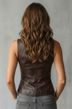 Women's Leather-Look High Neck Waistcoat in Brown
