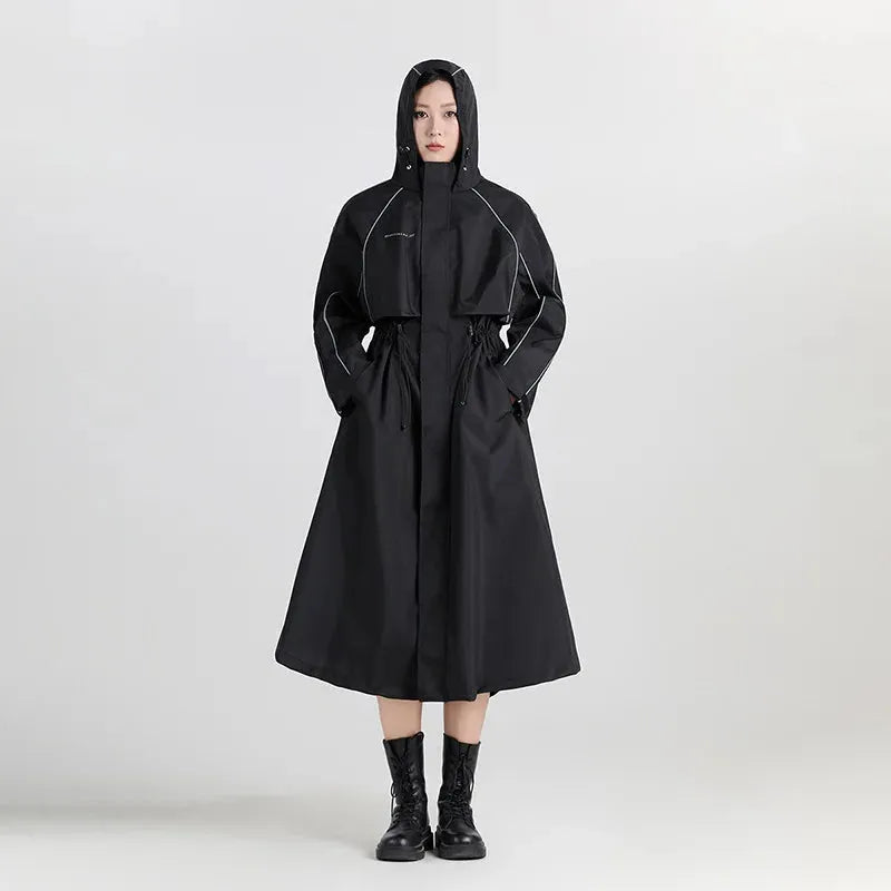 Women's Waterproof Longline Hooded Cycling Raincoat – Black