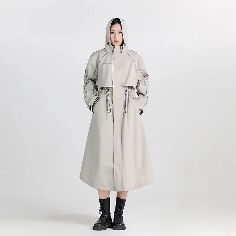 Women's Waterproof Longline Hooded Cycling Raincoat – Gray