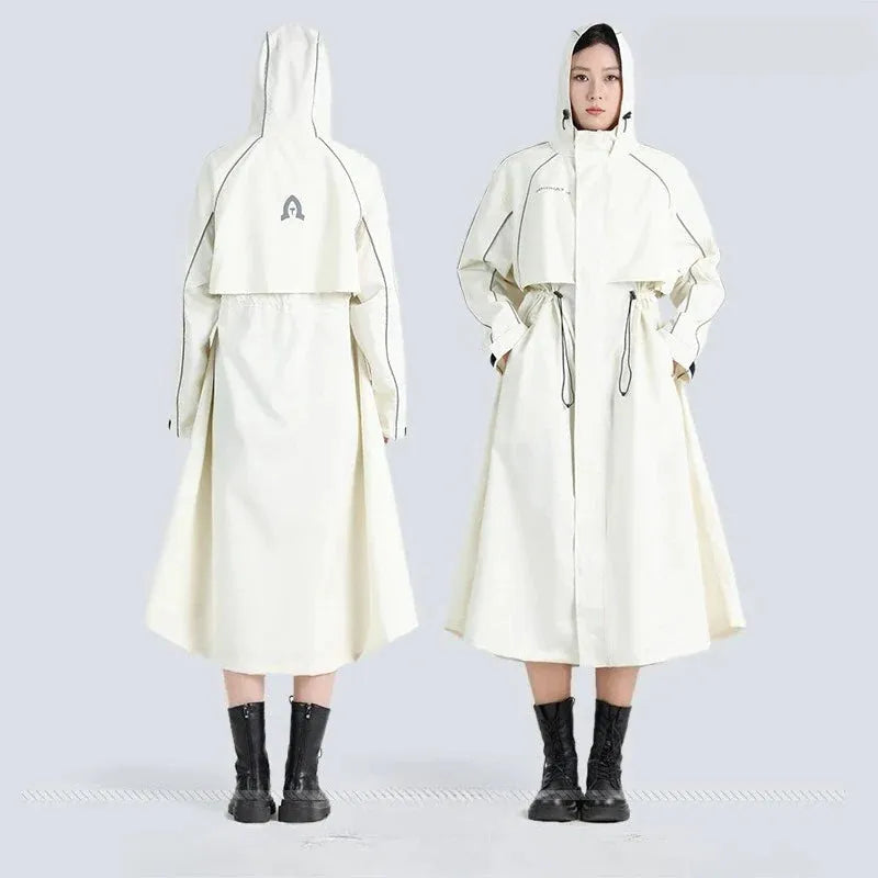 Women's Waterproof Longline Hooded Cycling Raincoat