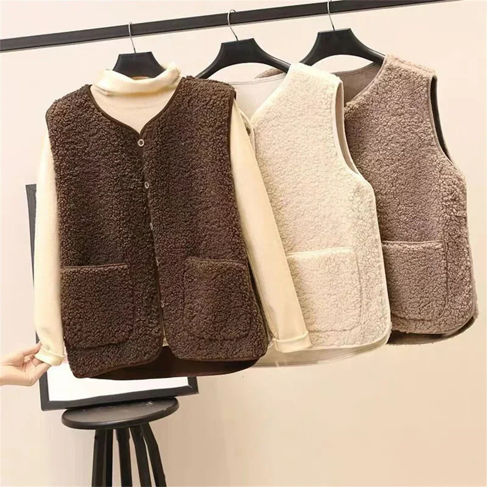 Women's Lamb Wool Blend Fleece Gilet – Button-Up