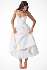 Women’s Midi Corset Dress in Satin for Wedding Guests