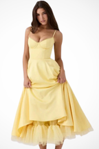 Women’s Midi Corset Dress in Satin for Wedding Guests