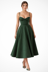 Women’s Midi Corset Dress in Satin for Wedding Guests