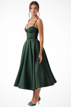 Women’s Midi Corset Dress in Satin for Wedding Guests