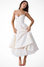Women’s Midi Corset Dress in Satin for Wedding Guests