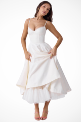 Women’s Midi Corset Dress in Satin for Wedding Guests