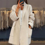 Women's Chunky Knit Longline Cardigan with Shawl Collar & Pockets