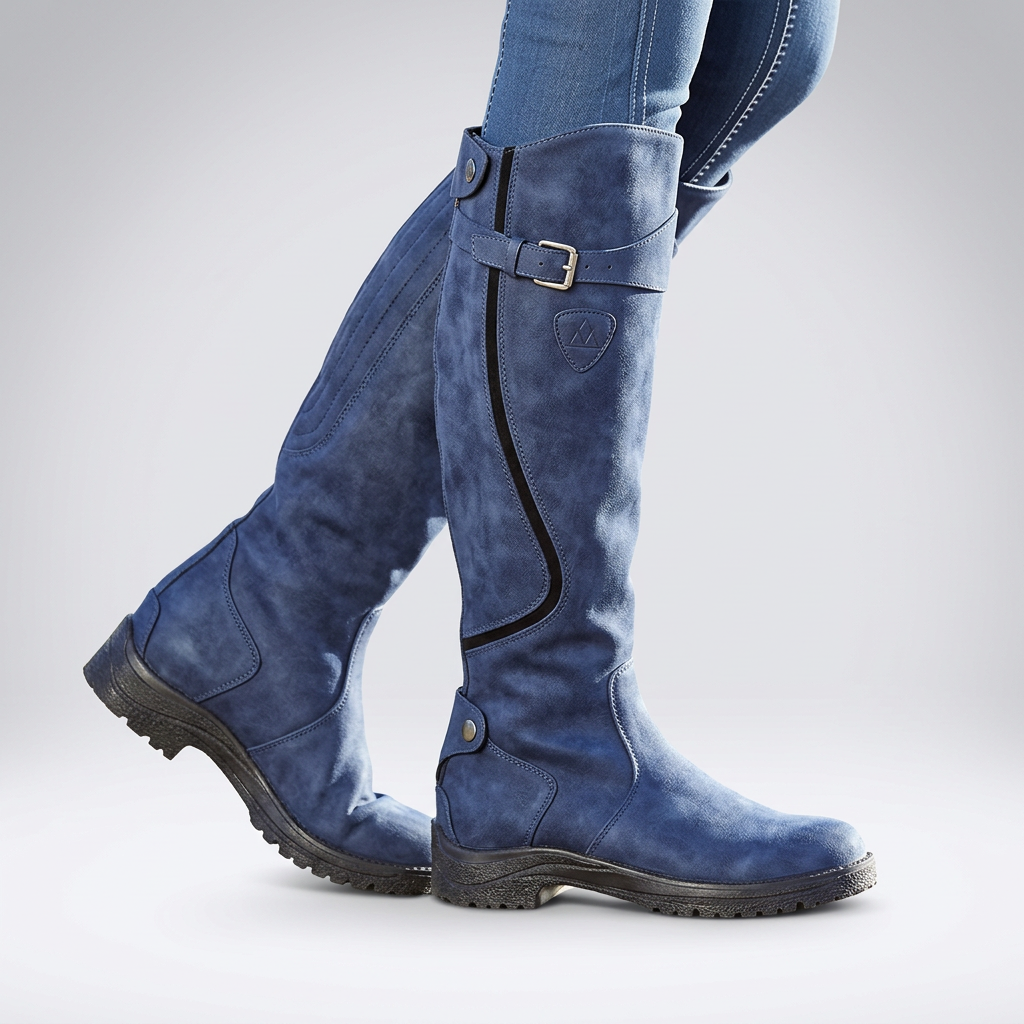 Women's Orthopaedic Tall Boots with Adjustable Buckle – Navy blue