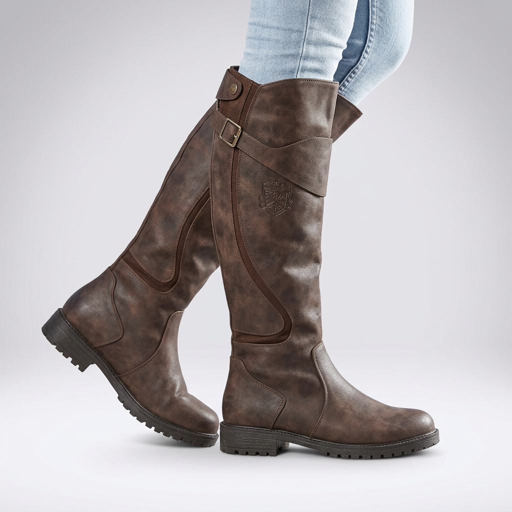 Women's Orthopaedic Tall Boots with Adjustable Buckle – Chestnut brown